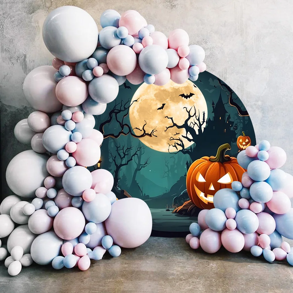 Happy Halloween Night Round Background Horror Moon Scary Grave Castle Pumpkin Forest Decor Baby Child Portrait Backdrop Cover