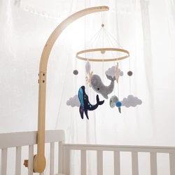 Crib Mobile Baby Rattle Toys Soft Felt Cartoon Marine Animals Whale Bed Bell Toys Hanger Crib Mobile Bed Bell Wood Bracket Gifts