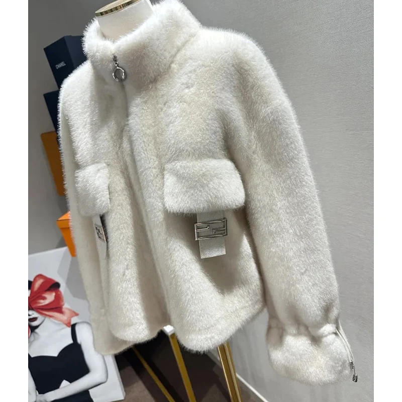 Winter new imitation fur integrated environmental protection mink whole mink fur coat women's short plush coat