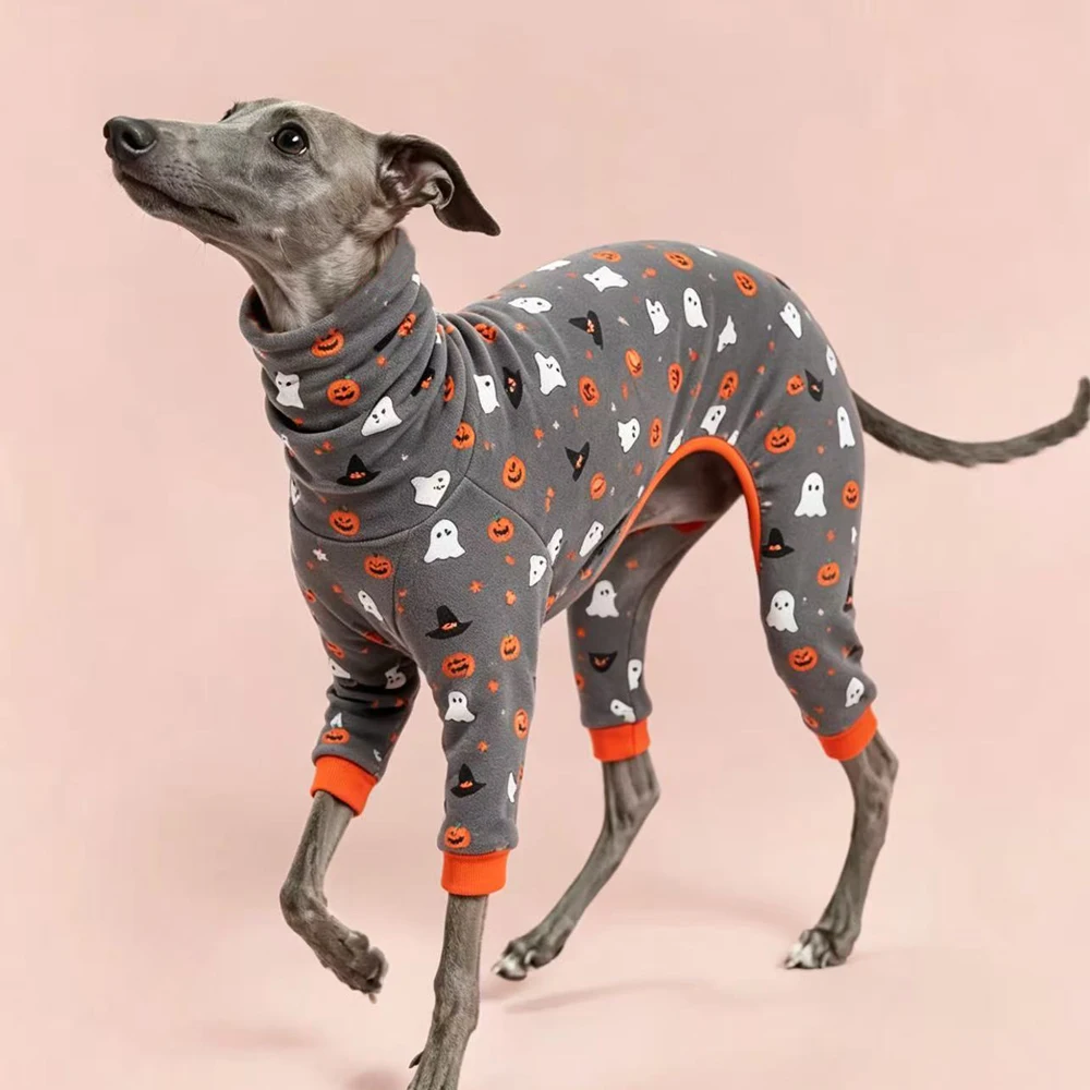 Hallowmas Warmer Kürbis-Pullover für Greyhounds, weicher 4-beiniger Hochkragen-Sweatshirt, winddichter Wintermantel für Whippet-Hunde