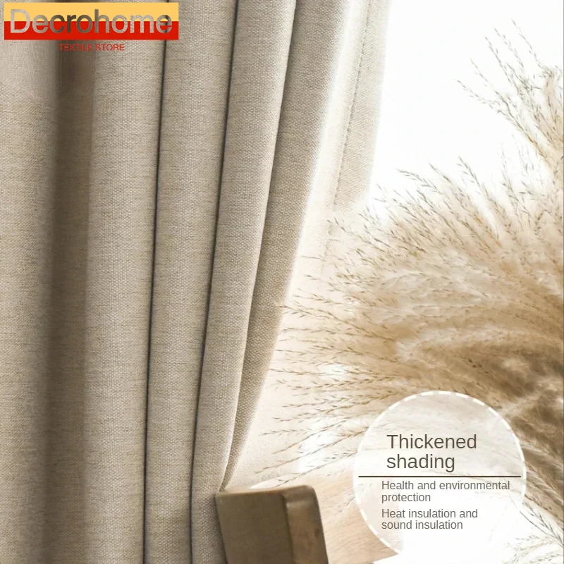 

New Beige Cream Cotton Linen Thickened Curtains for Living Dining Room Bedroom French Window Customized Finished Home Decoration