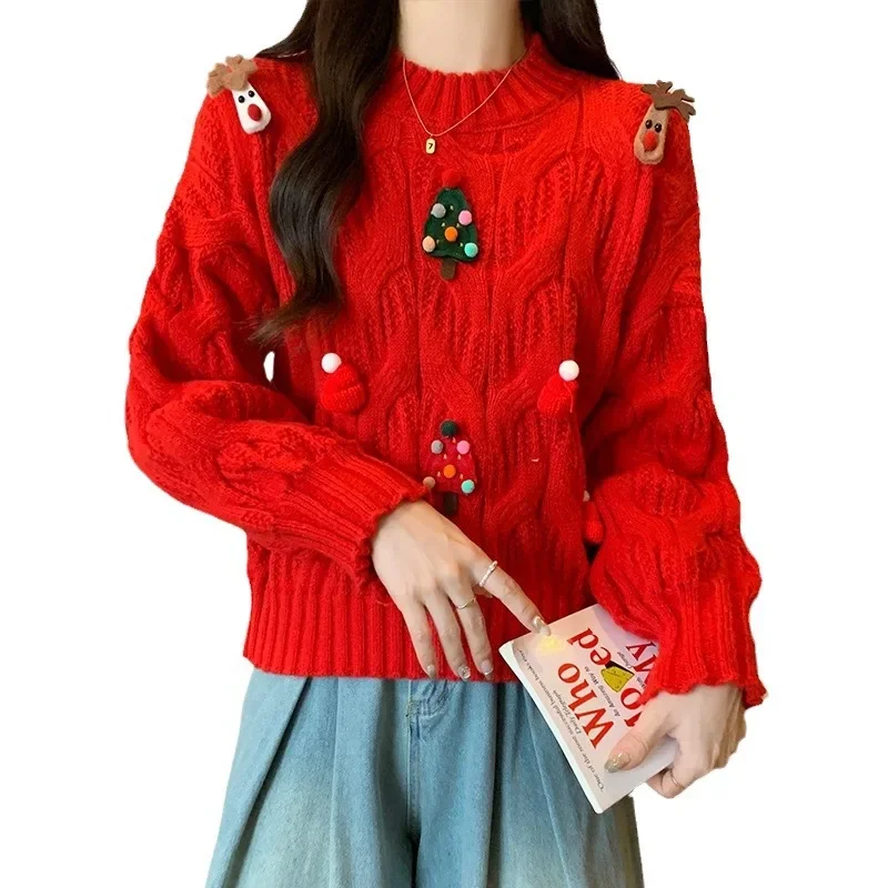 Christmas Tree Red Sweater Theme Atmosphere Clothes for Autumn and Winter