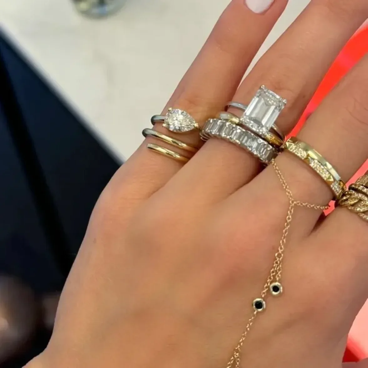 Spakring Bling 5A Cubic Zirconia Tear Drop CZ Multi Wrap Open Adjusted Small Women Pinky Finger Rings
