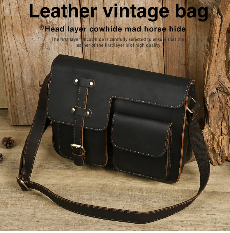 Stylish Top Grain Cowhide Men's Shoulder Bag Genuine Leather Crossbody Bag