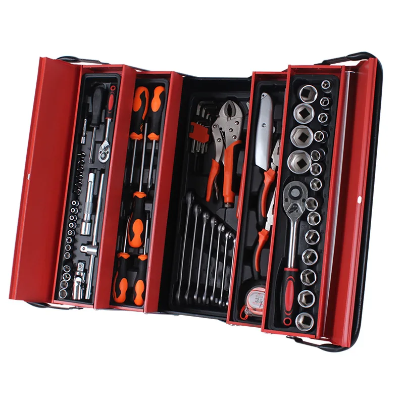 

85-Piece Toolbox Auto Repair Electrical Hardware Tools Ratchet Wrench Set Three-layer Folding Toolbox