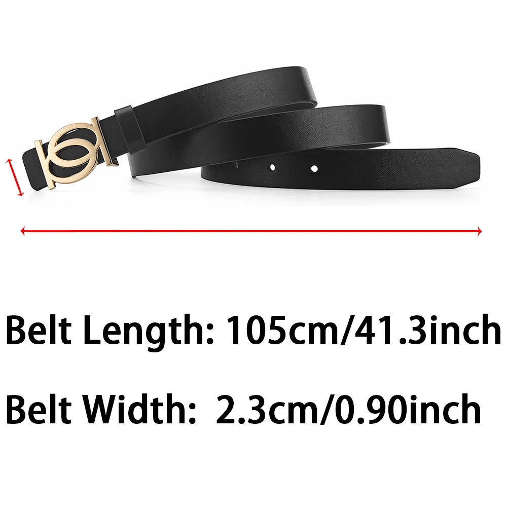 New Women\'s Belt Fashion Golden Buckle Belt Leisure Personalized Double Round Button PU Leather Belt Paired with Jeans Lady Belt