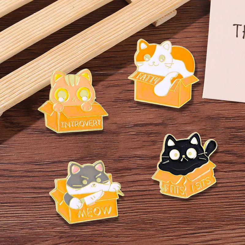 Colorful  Cat Metal Enamel Emblem Pin Jewelry Accessories Fun Black Paper Box Little Cat Grey Cute Cooking  Cat Breast Pin