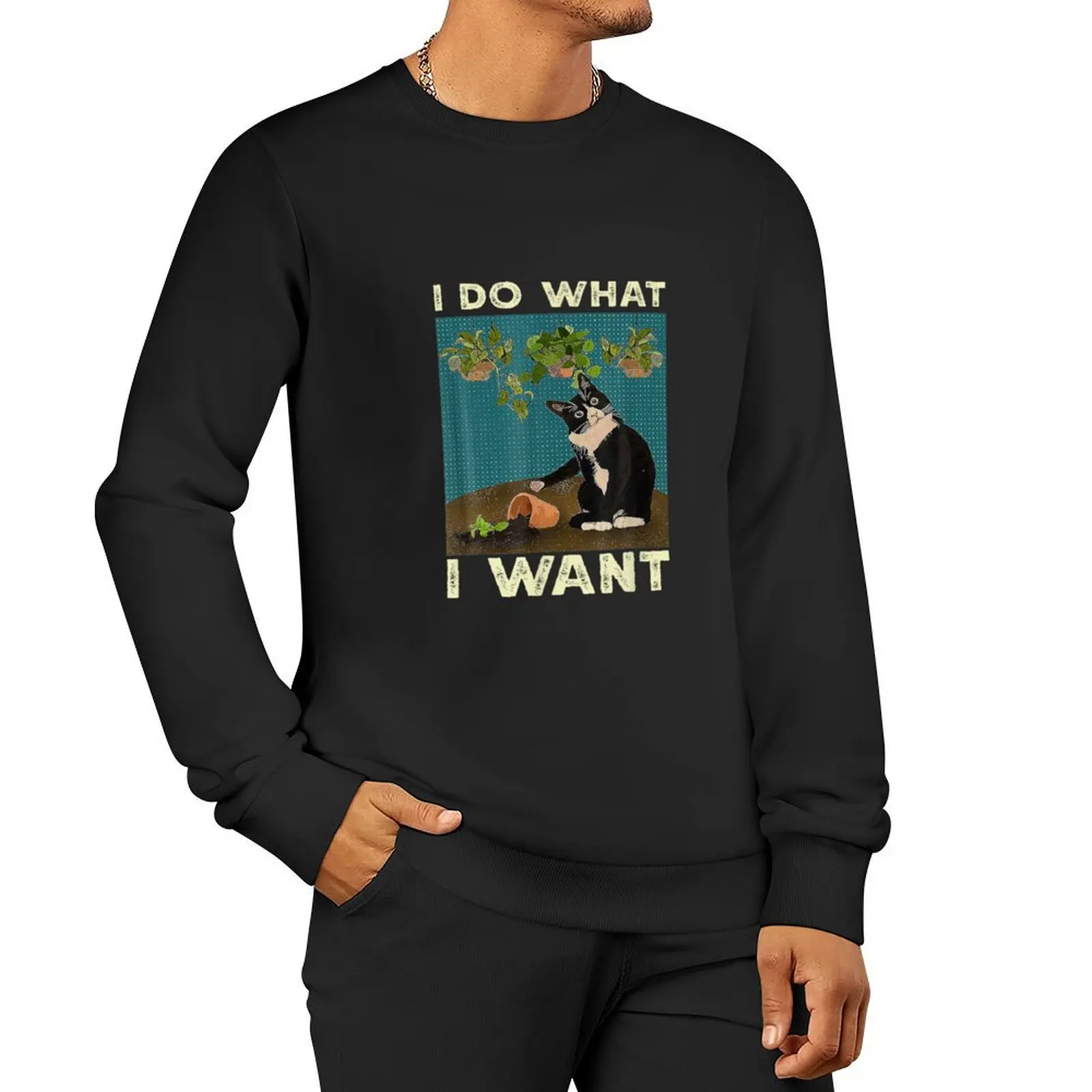 I Do What I Want Tuxedo Cat Gardening Funny Cat Quotes Gift Pullover Hoodie korean clothes anime clothes sweatshirt male