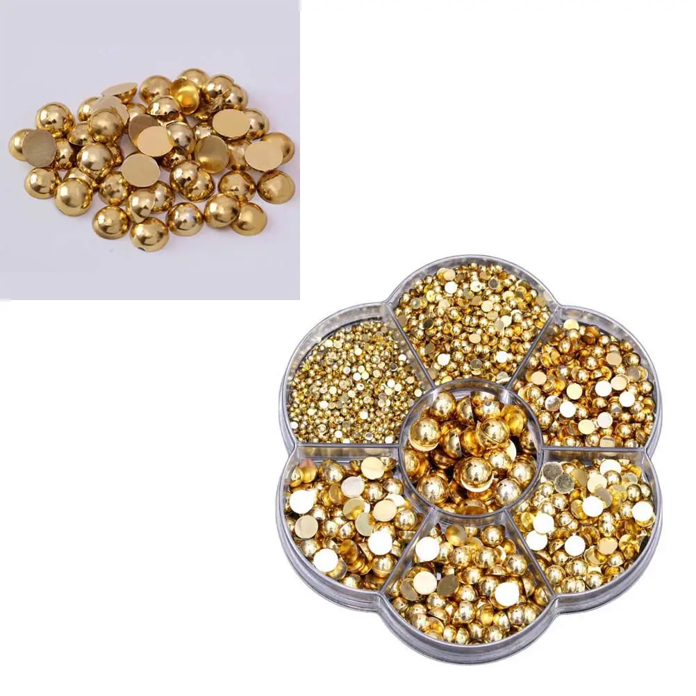 2465Pcs Plastic Resin Pearl Beads Set Half Round Plum Blossom Nail Art DIY Manicure Ornaments Box Packaging Box Packaging Beads