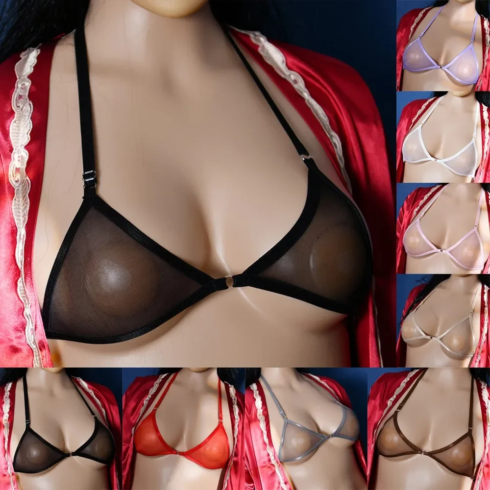 

Womens Mesh See-through Sheer Bra Sexy Halter Underwire Non-padded Bralette Ultrathin Sensual Transparent Lingerie Nightwear