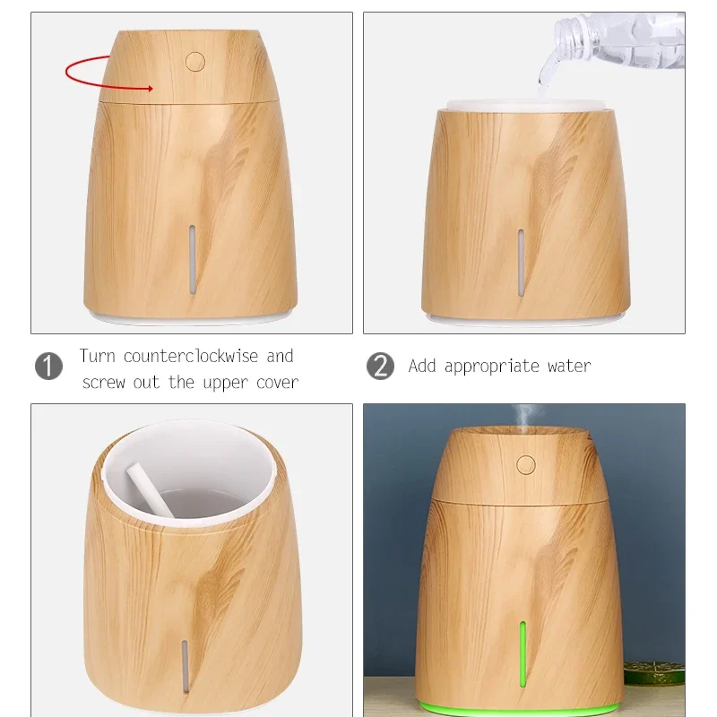 600ml Wood Grain Humidifier USB Aroma Diffuser Atomizer USB Household Humidifier Hydrating Instrument Desktop Humidifier