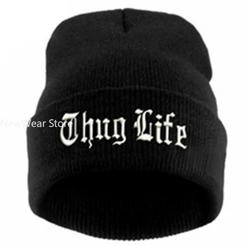 New THUG LIFE Black Letter Beanie Unisex Fashion Hip Hop Mens Beanies Knitted Caps For Women Skullies Gorros Bonnets hat