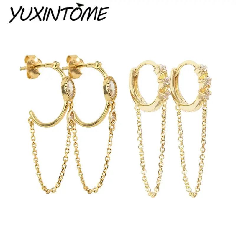 

925 Sterling Silver Ear Needle High Fashion Circle Micropaved Zircon Chain Drop Earrings Women's Light Luxury Earrings Jewelry