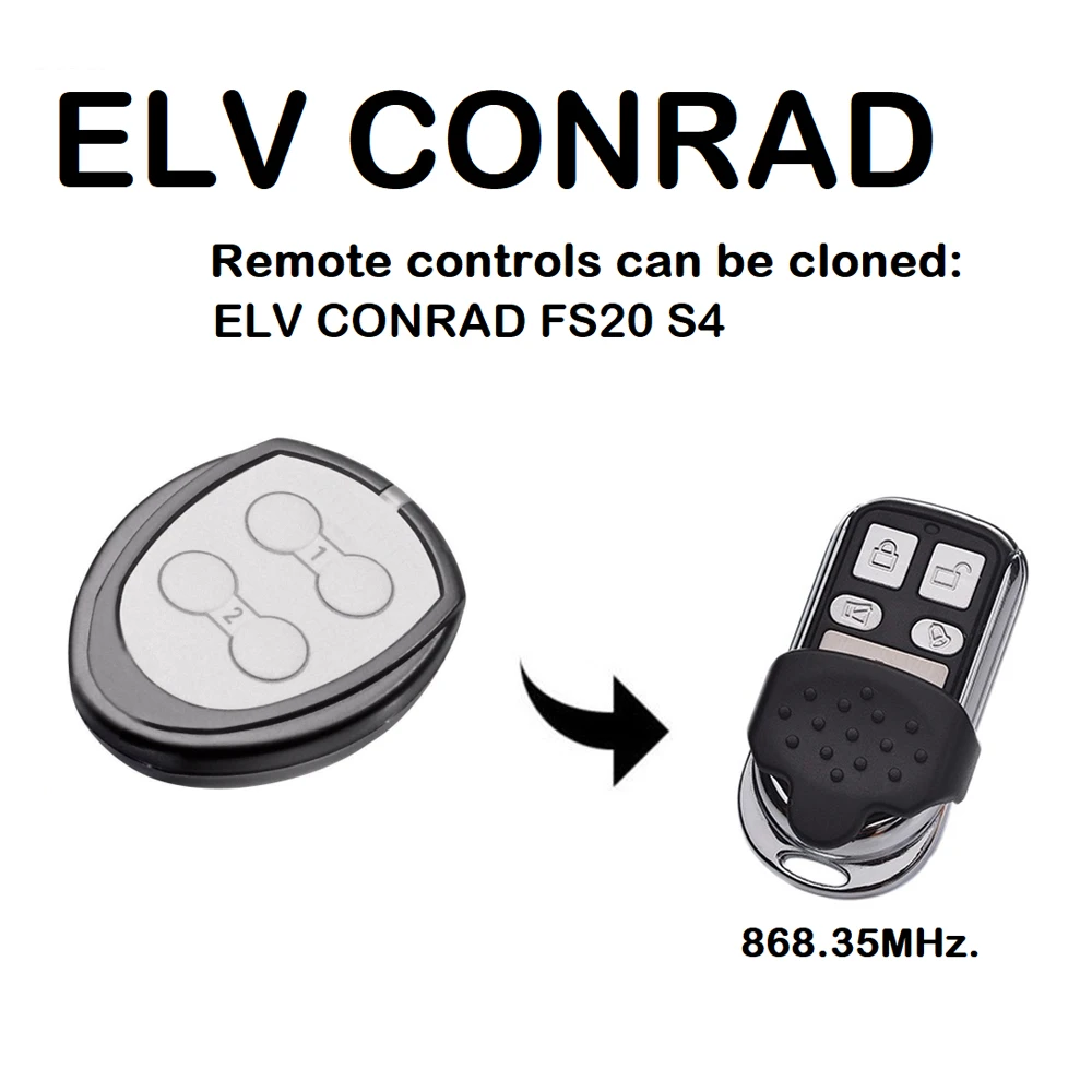 Control remoto de garaje de 868MHz para clonar ELV CONRAD FS20 S4 868 Abridor de puerta 4 llaves