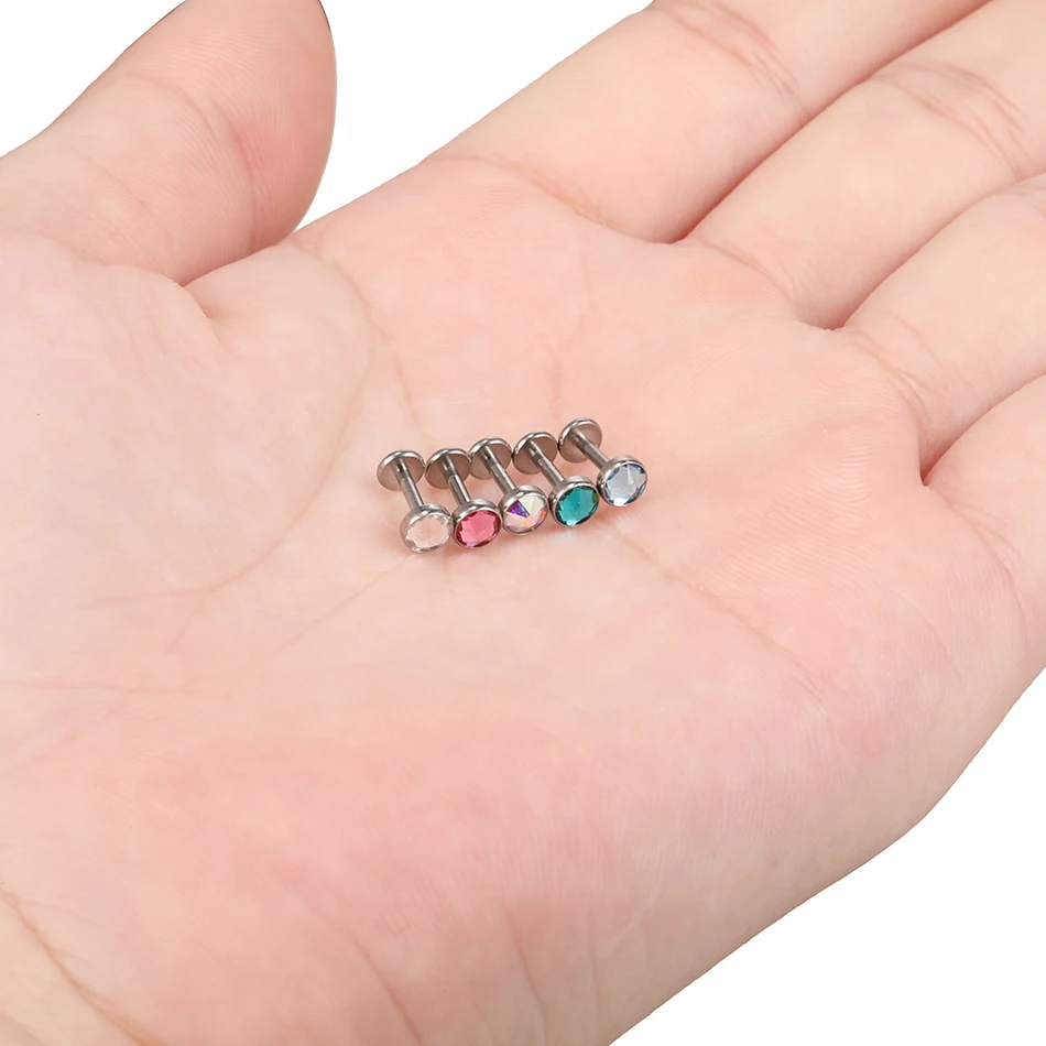 5Pcs 16G Labret Piercing Titanium Conch Helix Pircing Stud Earring Cubic Zircon Lip Ring Cartilage Ear Piercer Women Jewelry