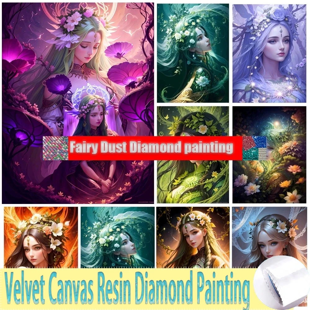 Mosaic 5D Fantasy Flowers Girl Fairy Diy Fairy Dust Resin Diamond Painting Elf Cross Stitch Embroidery Portrait Gift Pictures