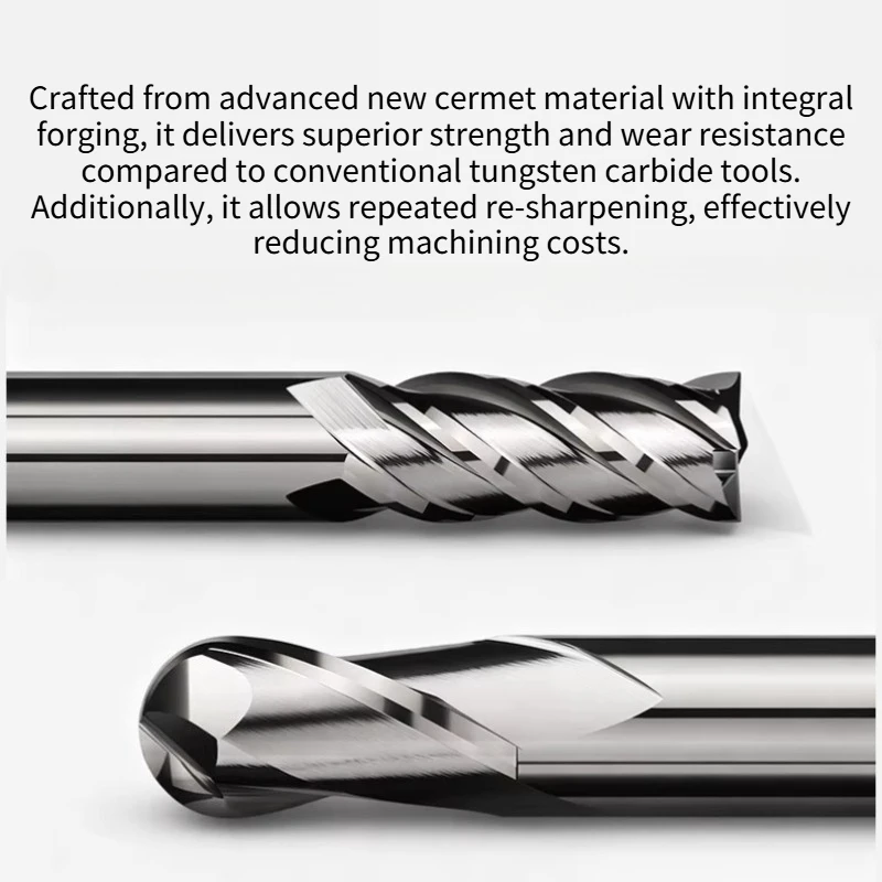 HRC75 Cermet Milling Cutter 4 Flutes Uncoated High-hardness CNC Flat/Ball Nose/Corner Radius Super Hard Metal Ceramic End Mill