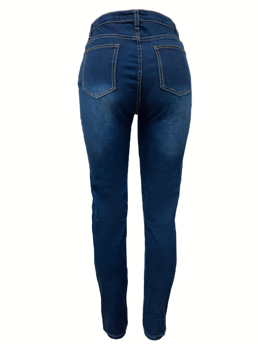 LW Jeans strappati elasticizzati a vita alta 2024 New High Street Fashion Women Jeans Skinny Denim Pencil pantaloni Casual Slim