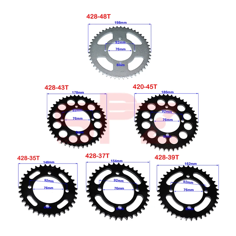 

428 Chains 35T/37T/39T/41T/43T/45T/48T Motorcycle Chain Sprockets Rear Back Sprocket Cog For 110cc 125cc 140cc Dirt Pit Bike