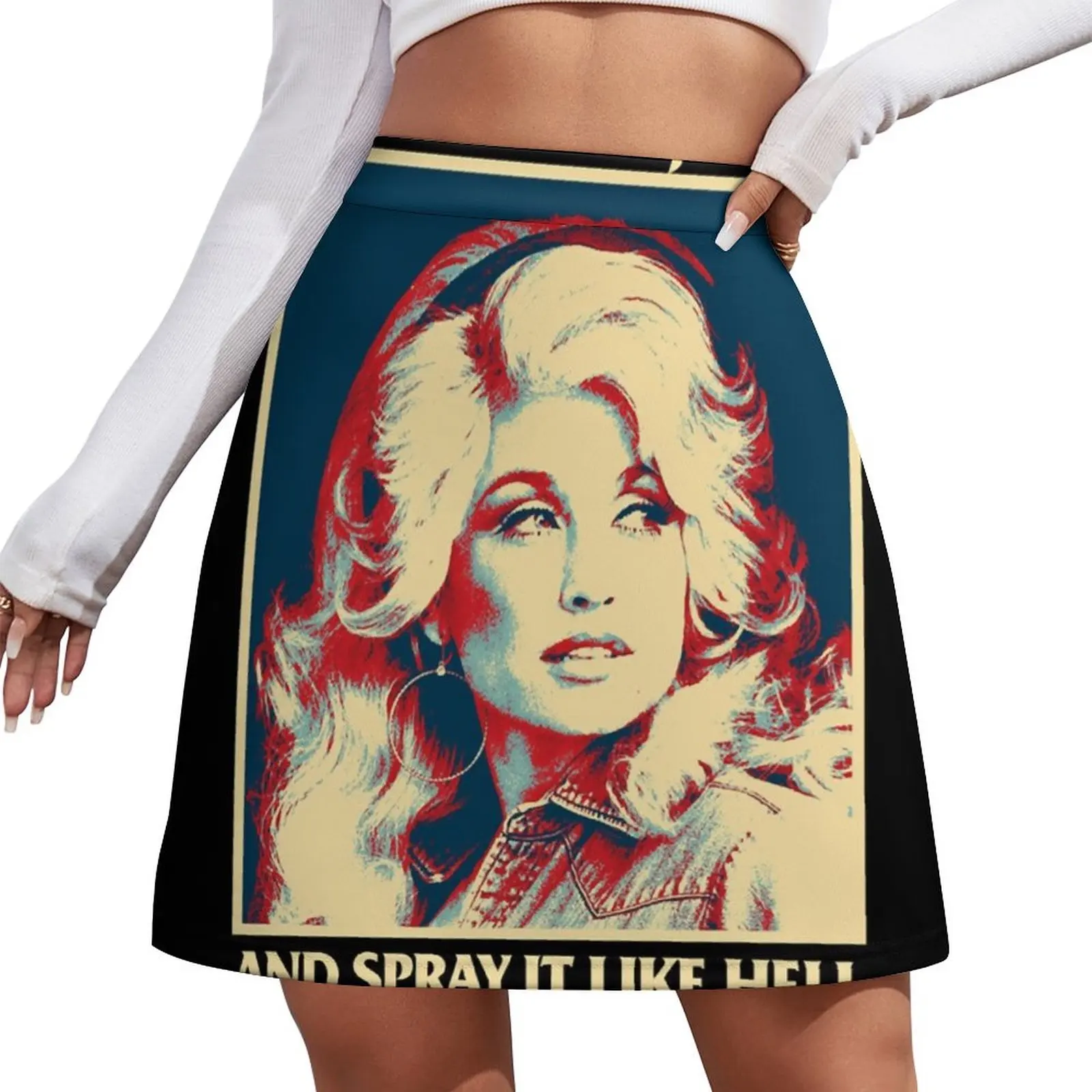 Loves Music And Retro Tease It To Jesus And Spray It Like Hell Funny Dolly Parton Vintage Photograph Mini Skirt