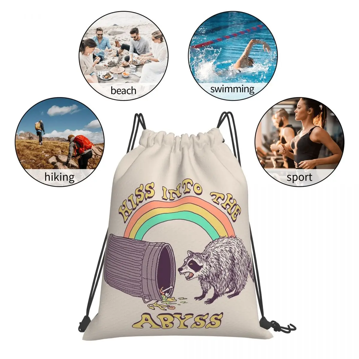 Hiss Into The Abyss バックパックカジュアルポータ​​ブル巾着バッグスポーツバッグブックバッグ男性女性学校