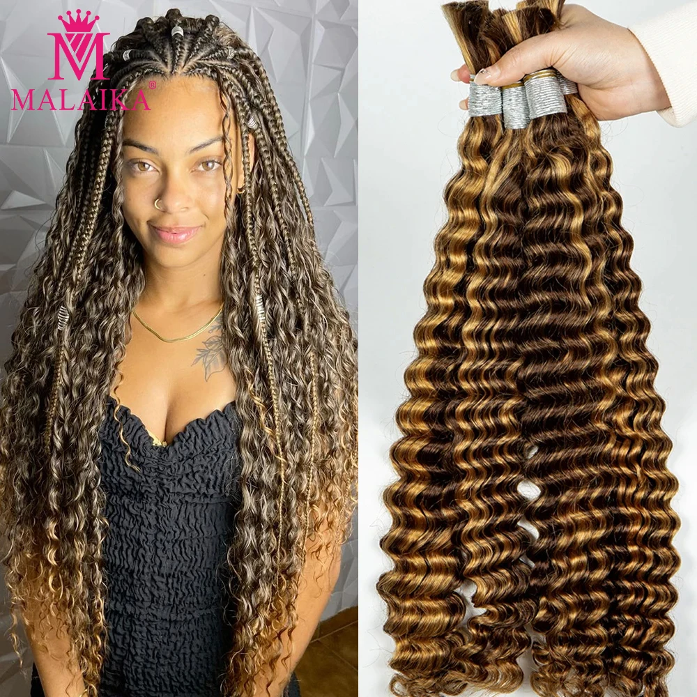 

26 28 Inches Ombre Deep Wave 100% Virgin Human Hair Bulk for Boho Braided Extensions No Weft Human Hair Bundles for Braiding