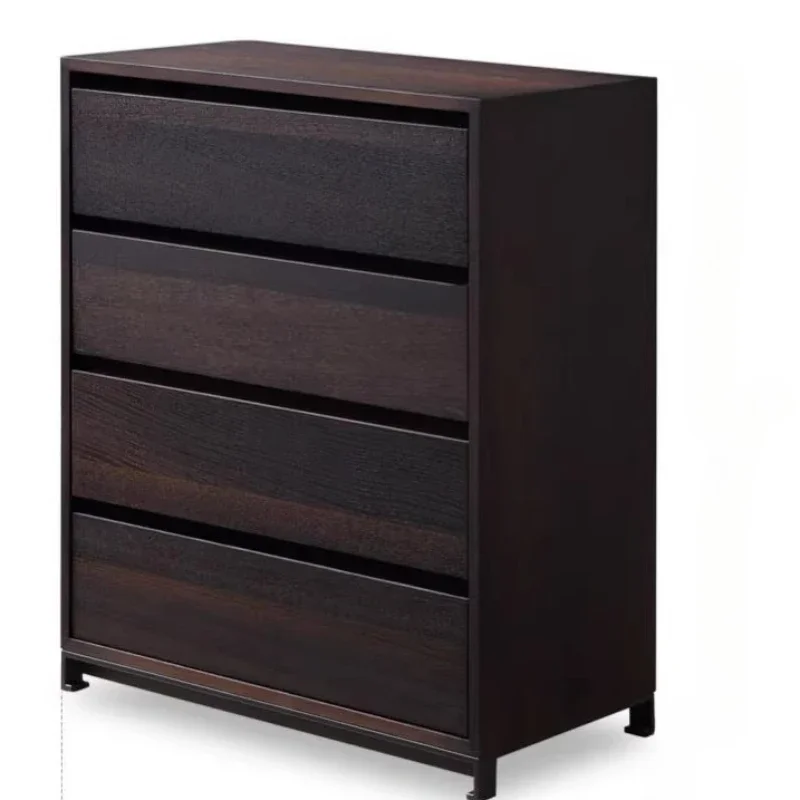 

Italian modern minimalist solid wood smoked color side cabinet, bedroom locker, light luxury continuous row chest cabinet,