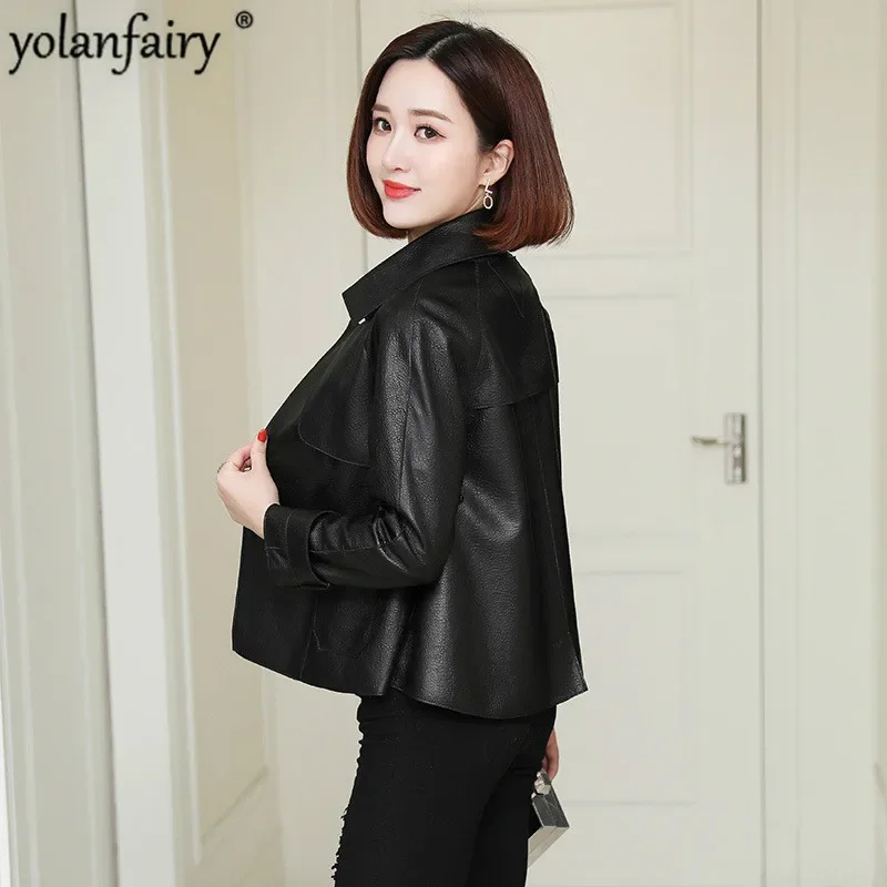 YOLANFAIRY New Real Leather Jacket Short Leather Jacket Women 100% Sheepskin Coat Spring Autumn Casual Chaqueta Cuero Mujer