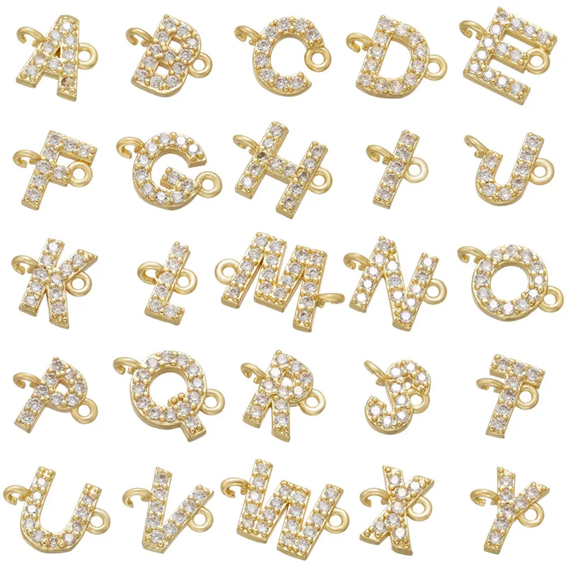 DIY Designer Bracele Jewelry Charm A-Z Initial Real Gold Plated CZ Zircon 26 Alphabet Letter Spacer Connector Charms