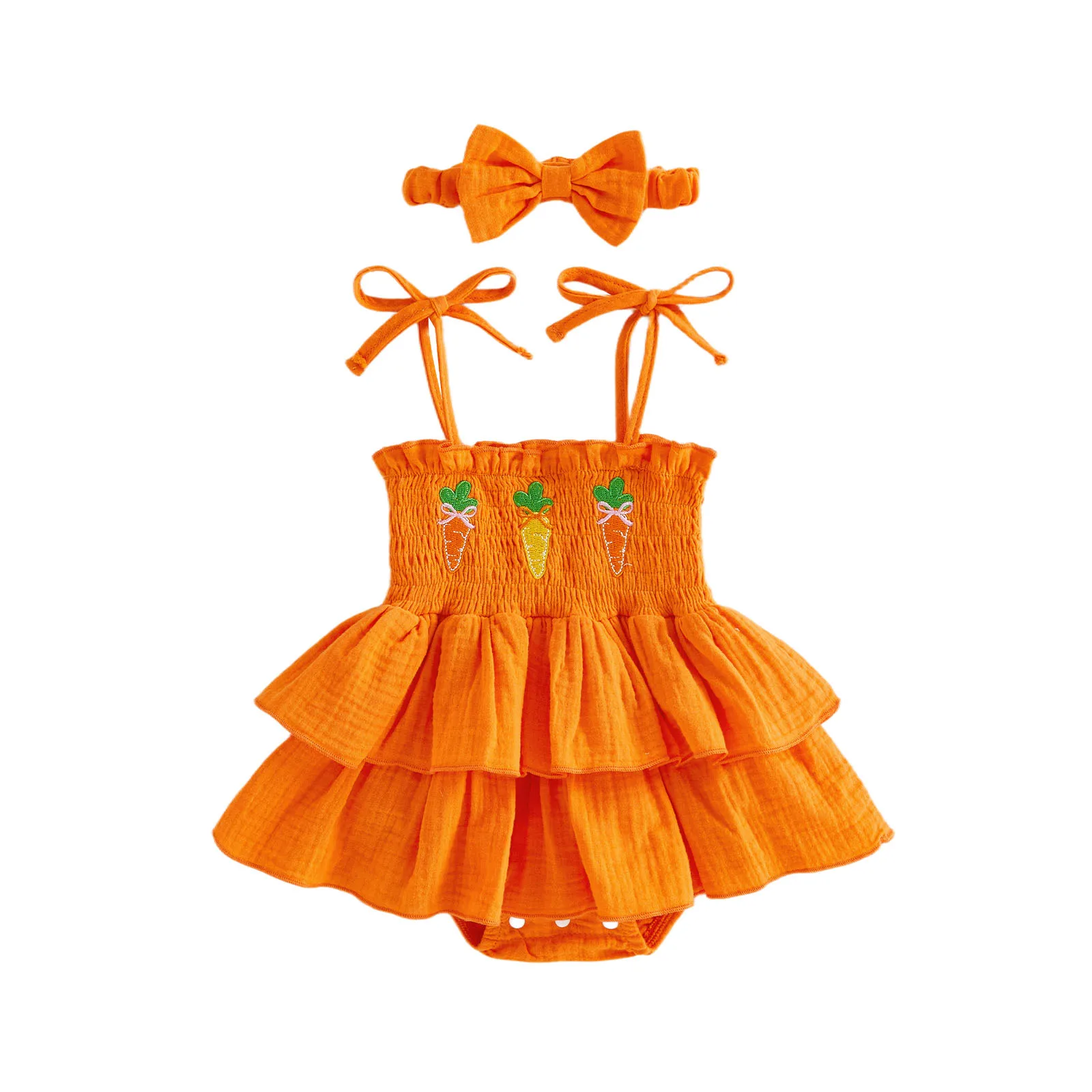 

Пасхальные наряды для маленьких девочек, комбинезон без рукавов с вышивкой, платье с повязкой на голову, комплект одежды для новорожденных