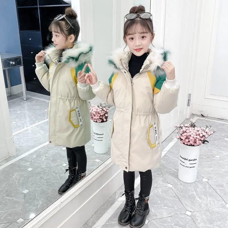 Girls Down Cotton Coat Jacket Outerwear 2022 Graceful Warm Plus Thicken Velvet Winter Autumn Children's Clothing