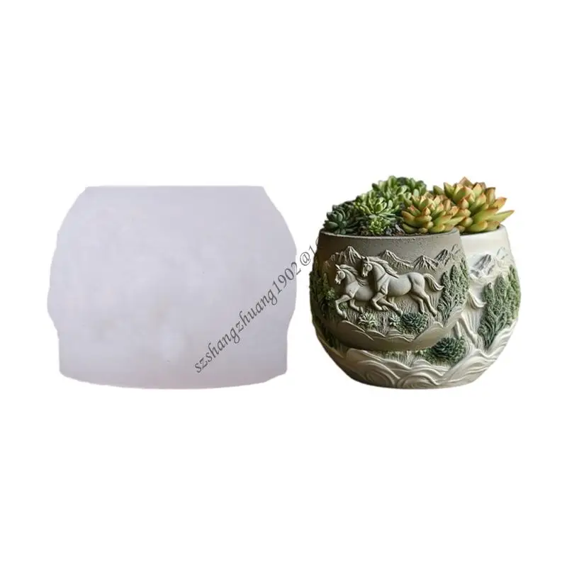 

Q6RB Creative Horse Pattern Silicone Planter Mould Flowerpot Moulds for Resin Jewelry Crafting and Succulents Decorations