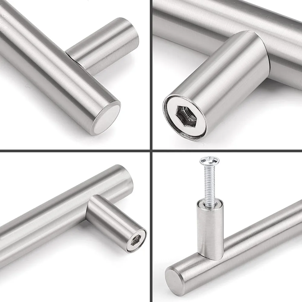 Cabinet Drawer Pulls Kitchen Cabinet Handles Stainless Steel Satin Nickel Furniture Dresser Hardware Euro T Bar Brushed Nickel
