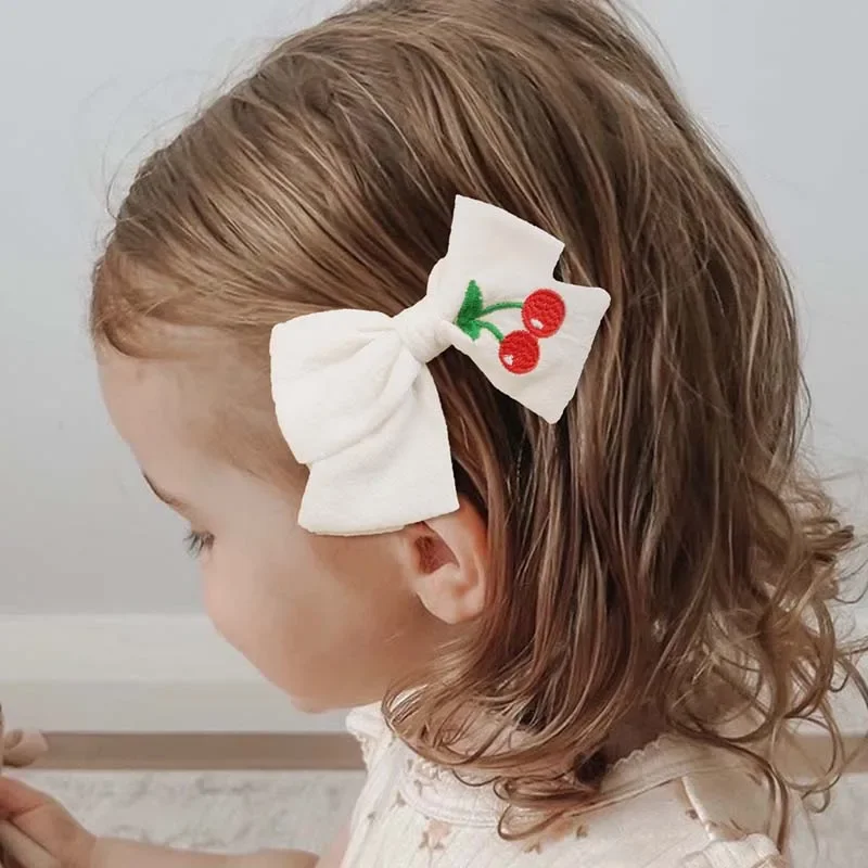 Oaoleer-Pinzas para el pelo con bordado de cereza para niña, pasadores con lazo, horquilla, accesorios para el cabello, 1 piezas