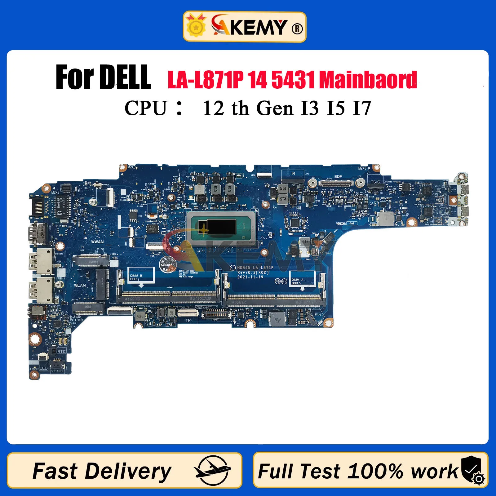 

Материнская плата для ноутбука Dell Latitude 5431 LA-L871P с процессором I5 I7 12-го поколения CN-0096H8 01DFGR 0Y3Y5J 03P1X8 100% полное тестирование