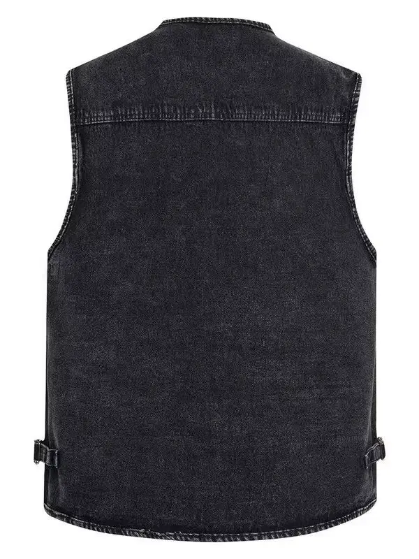Herren-Jeansweste, Gewaschene Schneeflocken-Jeansweste, Geeignet für Freizeitaktivitäten, Angeln und Sport, mit Mehreren Taschen – Detail 4