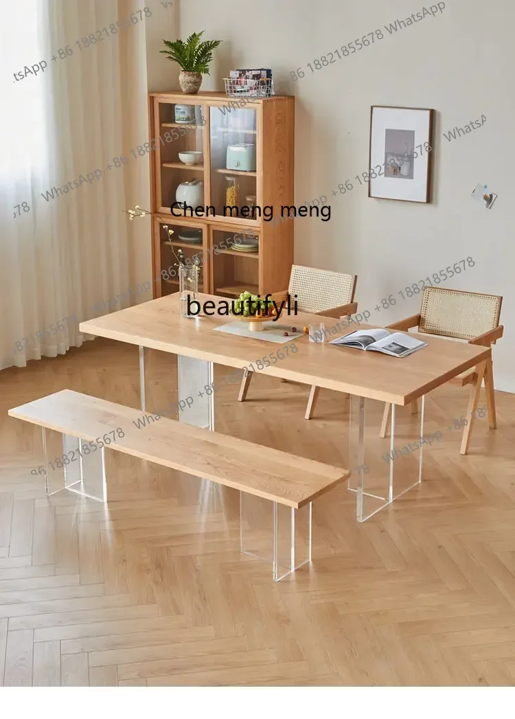 

ss7304 Acrylic Suspended Solid Wood Dining Table Modern Minimalist Rectangular Large Board Desk Tea Making Table