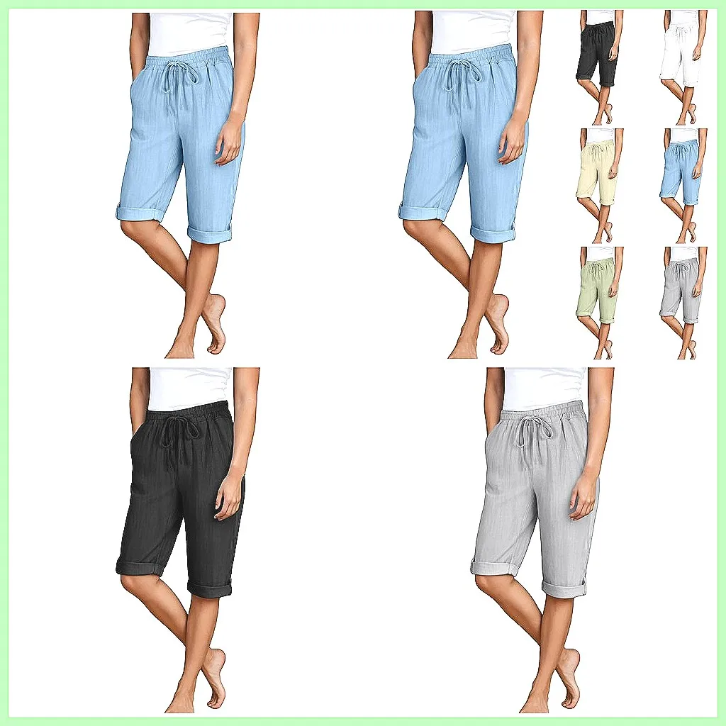 

Women's Summer Wide Leg Pants Loose Casual Shorts with Lace Up Elastic Waist