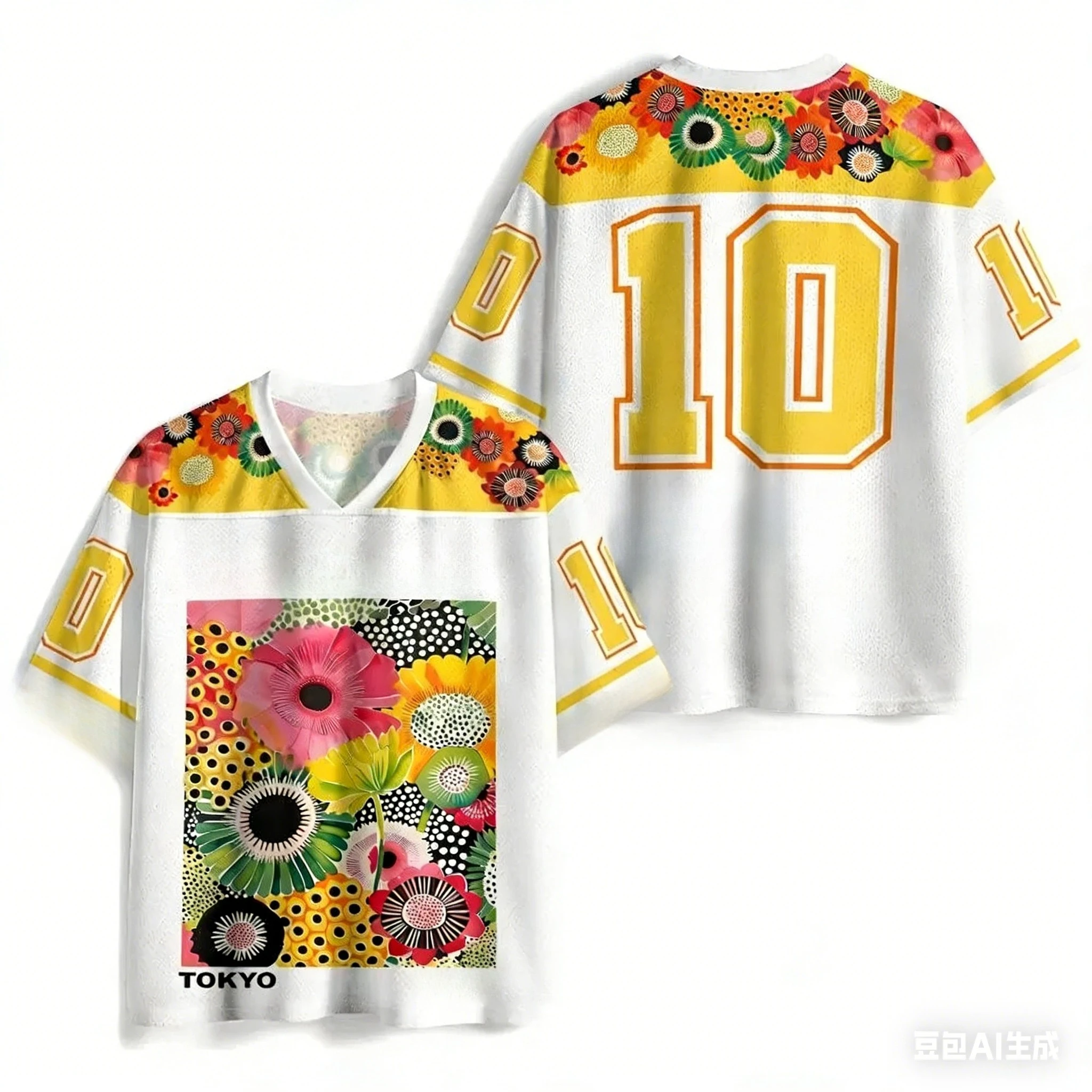 Street Fashion In Tokyo - Kaus Cepat Kering Desain Bunga Seni