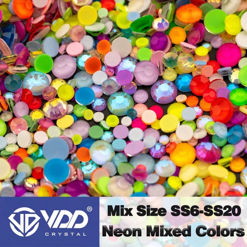 VDD Großhandel Neue Neon Farbe Mix Größe SS6-SS20 Glas Strass Kristall Hohe Qualität Flatback Steine DIY Nail art Dekorationen – Detail 39