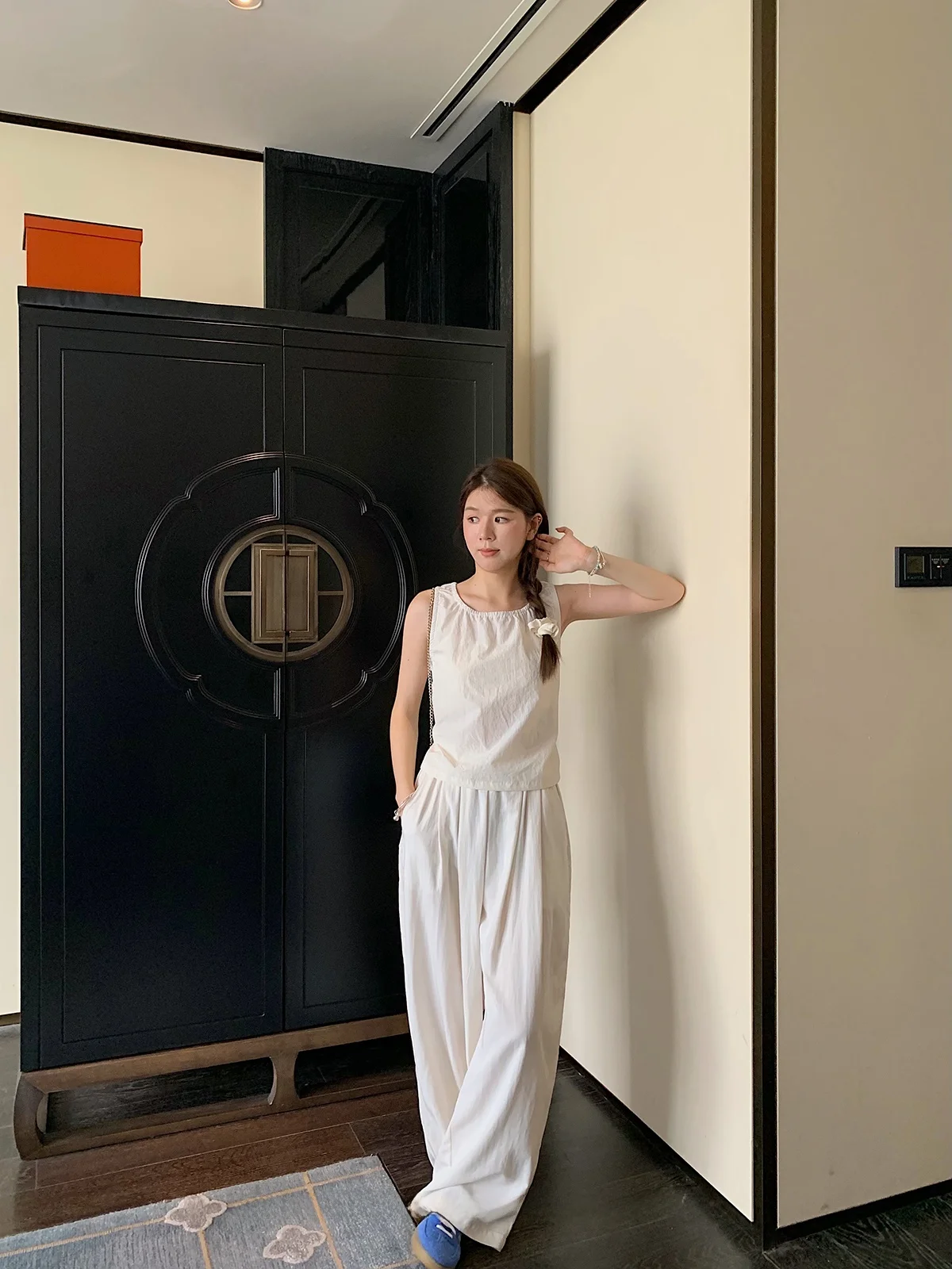 

Белые хлопковые брюки-палаццо для женщин, повседневные, свободного кроя, прямого кроя, дышащие, весенние, новинка