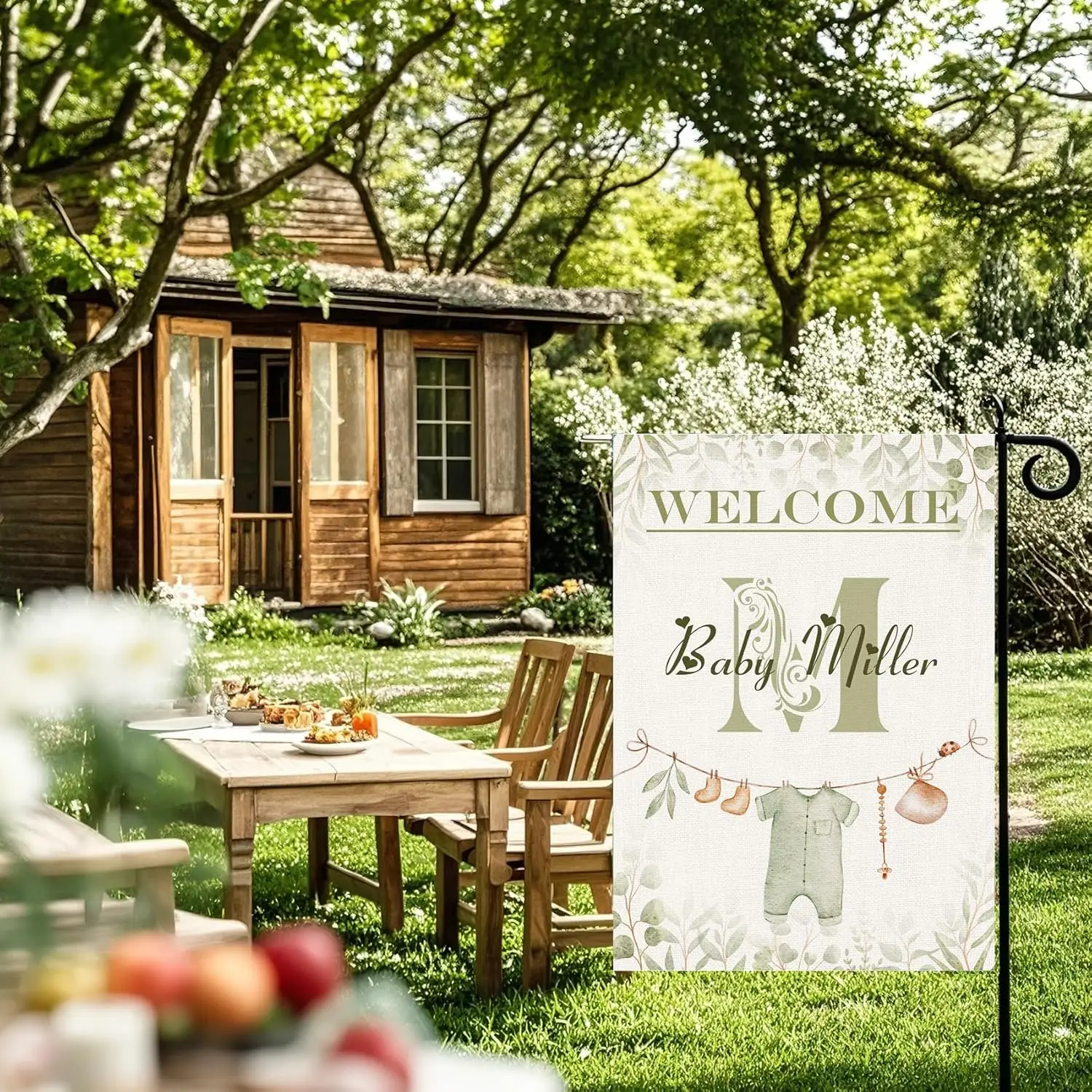 Welcome Baby Shower Custom Garden Flag Double Sided - Personalized Funny Yard Decor with Name, Summer Welcome Banner for Law UUX