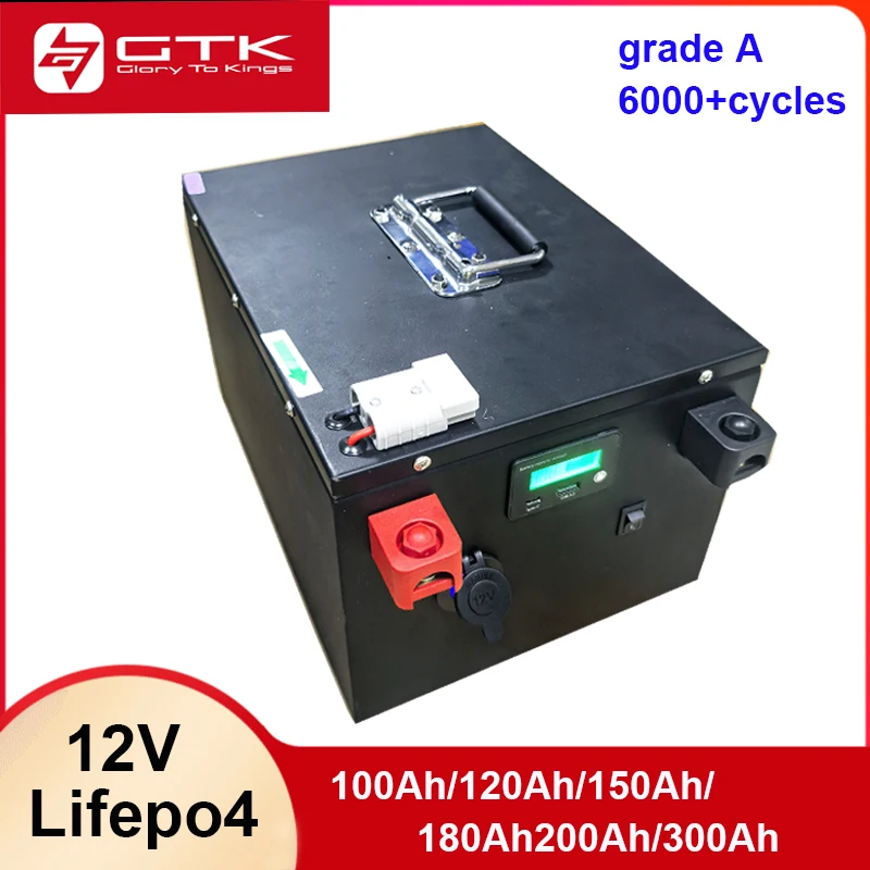 GTK LIFEPO4 battery 12V 200AH 80AH 100AH  180AH 300AH BMS lithium battery for backup power household Energy Storage and camping