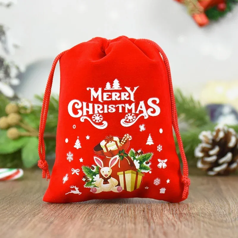 5 teile/los Weihnachten Muster Samt Taschen 9x12 15x20cm kleine Weihnachten Süßigkeiten Geschenk Tasche Kordel zug Beutel Boutique Schmuck Verpackung Taschen – Detail 7