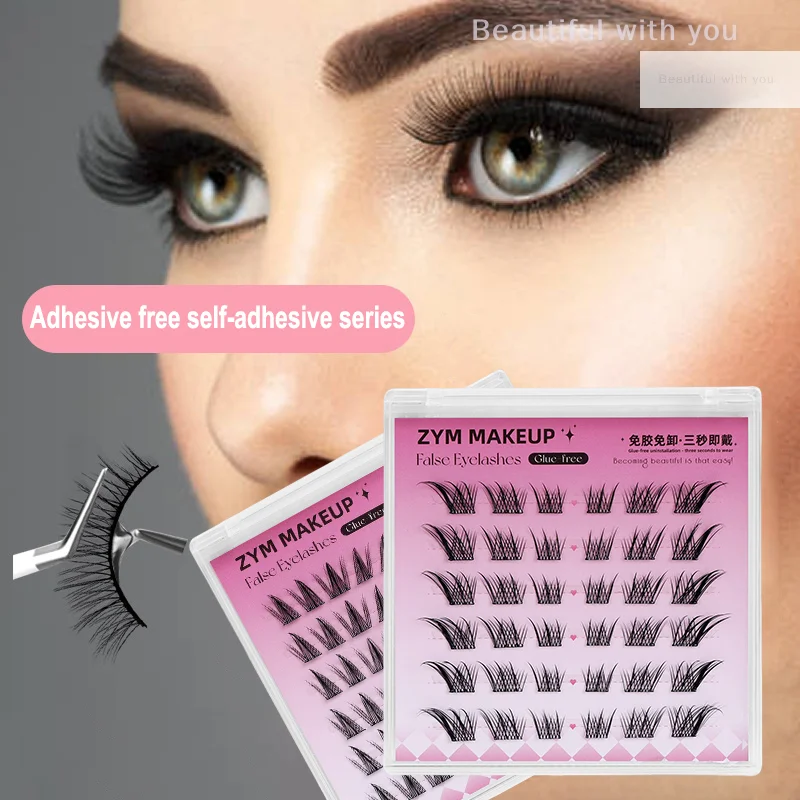 New1 Box zelfklevende wimper, voorgelijmde wimper, clusterwimper, geen lijm nodig, gemakkelijk aan te trekken, diy wimperverlenging