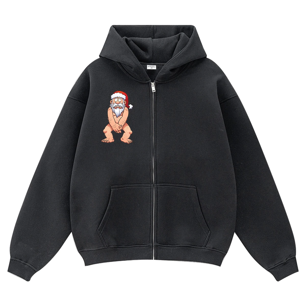 2024 autumn and winter trendy brand loose plus velvet interesting Santa Claus zipper hooded sweatshirt 345g machine washable wit