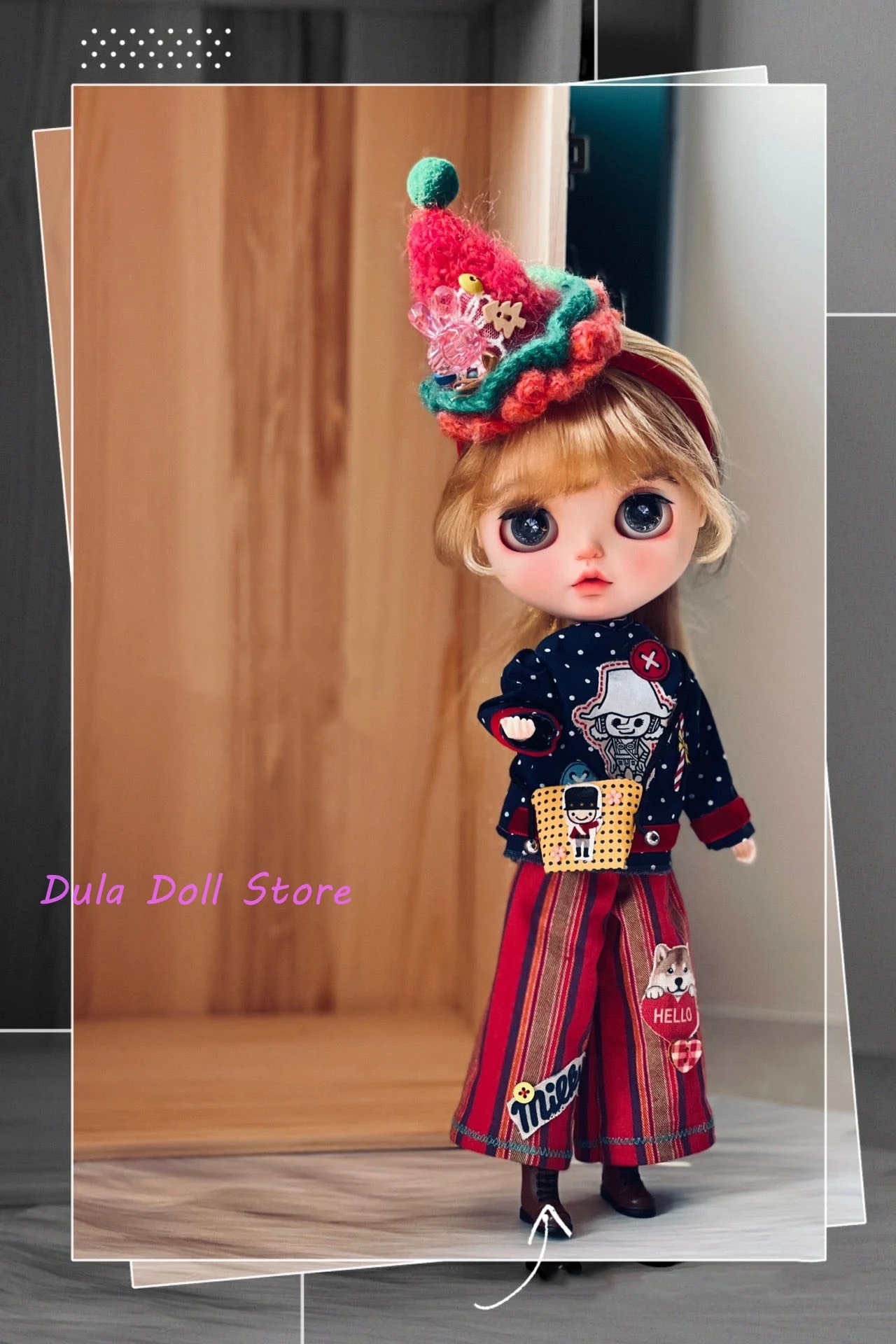 Dula pop kostuum Blythe 2025 rode kerstmuts gestreepte broek schattige babykleertjes set ob24 ob22 Azone Licca 1/6 Bjd pop accessoires