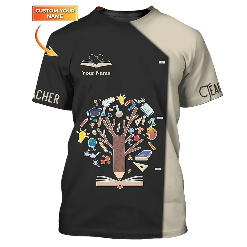T-shirt personnalisé avec votre photo, mode d'été pour hommes, t-shirt unisexe imprimé en 3D, arbre de la connaissance, crayon, livre