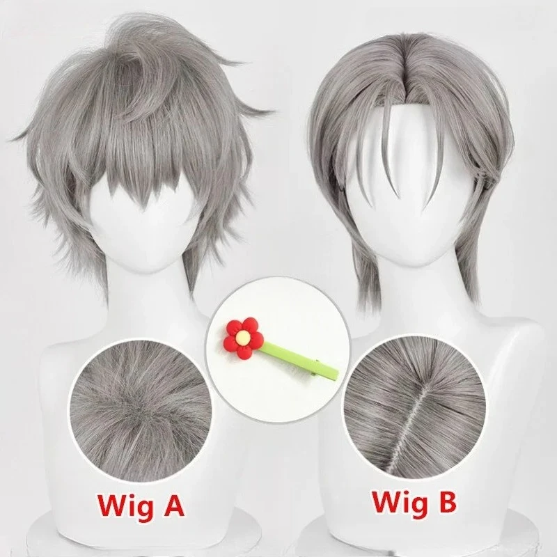 

2 Styles Anime Till Synthetic Hair Short 30cm Grey Cosplay Anime Wigs Heat Resistance Hair Halloween Party Wigs