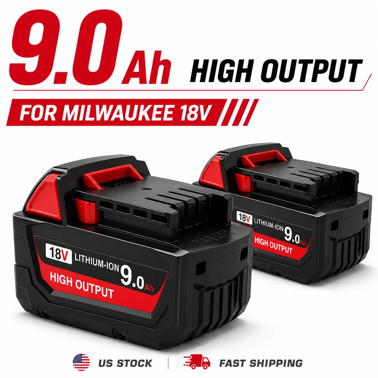 

9.0Ah 18V Li-ion Replacement Battery for Milwaukee M18, works with 48-11-2402 48-11-2411 48-11-2401 M18B5, High Capacity Long Runtime